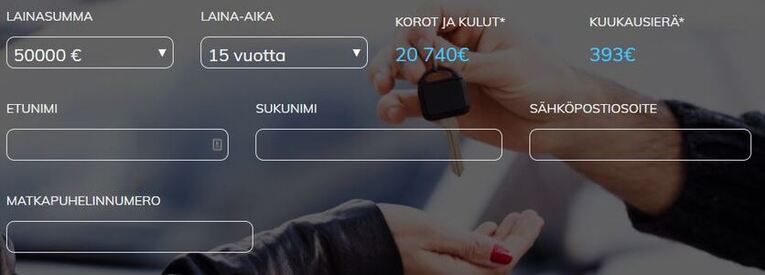 50 000 autolaina 15 vuoden maksuajalla