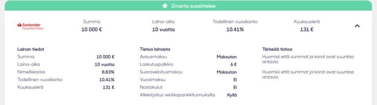 zmartan kautta santanderin tarjous